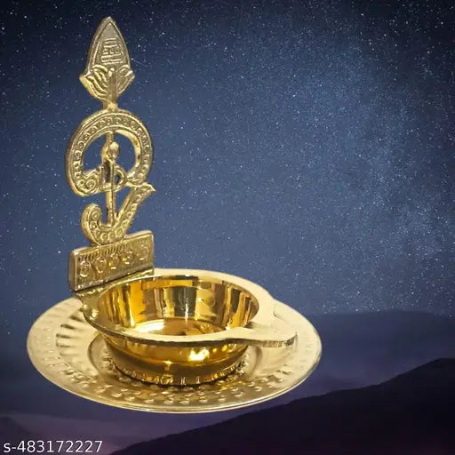 Madhura eStores Brass OM MURUGA DIYA with plate ( Weight 120 gms )