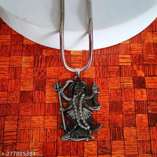Shiv Creation Religious Hindu Deity Powerful Mata Goddess Maha Kali Kalika Devi With Snake Chain   Grey  Zinc And Metal Pendant Necklace For Men And Women