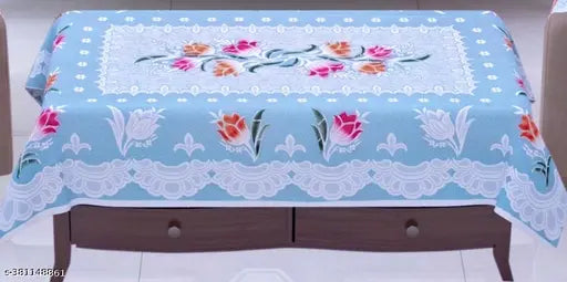 Samario Multicolour Cotton 3+1+1 Sofa Cover With 40 into 60 Inches Center Table Cover (Blue)