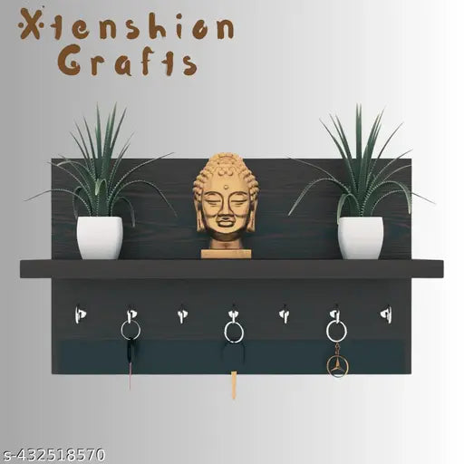 Xtenshion Craft Elegant Design Key Holder For Home & Flat Wood Key Holder  (7 Hooks, Black)