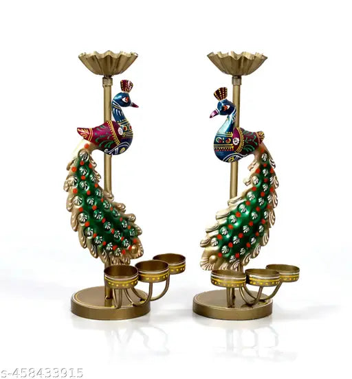 Handicraft Mor T-Light Candle Holder Showpiece Home Decoration Diwali Gift ( Pack-2 )