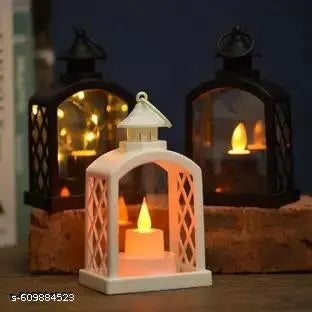Pack Of 2  Battery Operated Mini Lantern Lamps | Wall Hanging LED Light Black, White Plastic Hanging Lantern  (10 cm X 5 cm, Pack of 2)