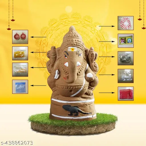 PujaNPujari Eco Friendly Ganesha Combo Kit,Ganesh Chaturthi Pooja Kit with 10 Items Puja Samagri