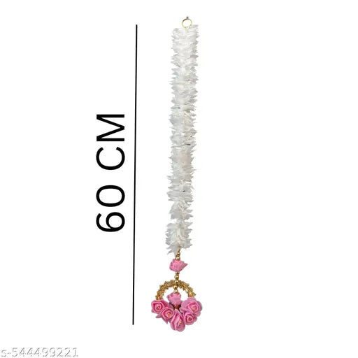 SAARATHI HANDMADE Decorative Toran Wall Hanging, 60 cm, White gajara  with Pink Roses.