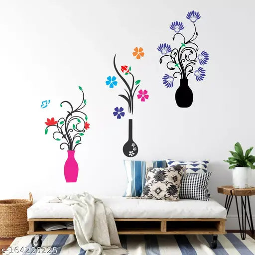 Wall Hunt Flower Pots Vinyl Wall Stickers  Wall Cover Size 30X30Inch