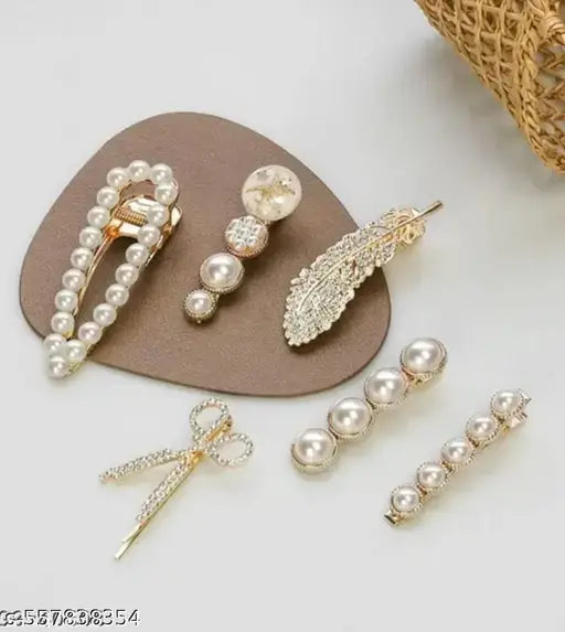 05 pcs Korean Fashion Style Pearl Rhinestone Metal Hair Clips (pack of 05 pc random pack) / Hair Pin Stylish Hair Accessories Jewellery For Women's And Girls /Unique hair clips / Trendy pins / beautiful pins / sturdy / antique pins / designer hair pins /