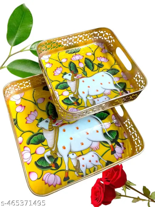 Square pichwai set of 2 tray