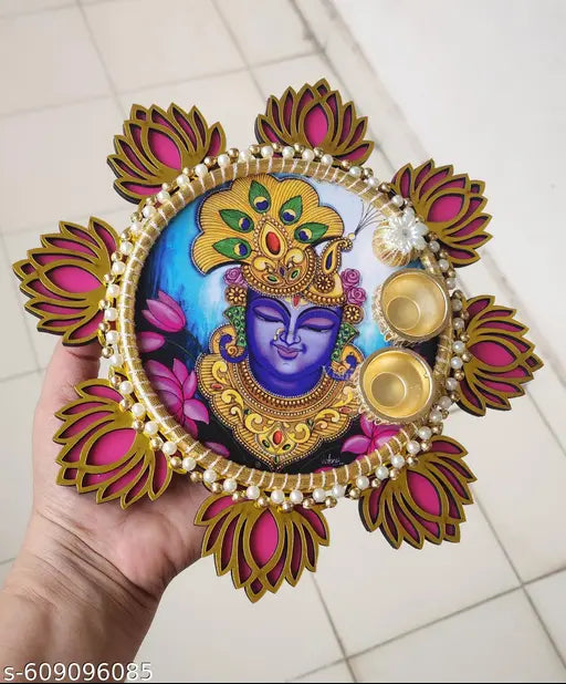Shreenathji puja thali with agarbatti holder,pack of 1
