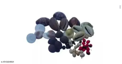 Pooja combo set (Black Cowdi , White Cowdi-Each 5 pcs) // (Red Black Gunja , Black Gunja , White Gunja –Each 5 pcs) // (Kamal Gatta Seeds-5 pcs) // (Gomati Chakra for Lakshmi Puja-5 pcs ) -Free Natural color sippi -1 )