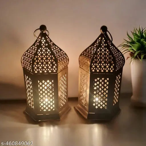 Antique Metal Lantern set of 2 Moroccan Lantern Outdoor Metal Lantern  Metal Lantern for Diwali Handcrafted Metal Lantern Decorative Hanging Lantern