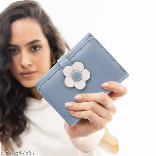 Wallet for Teen Girl PU Leather Trifold Small Wallet Cash Pocket flowers Print Card Holder Coin Purse with ID Window for Girls Women Youthful and Cute