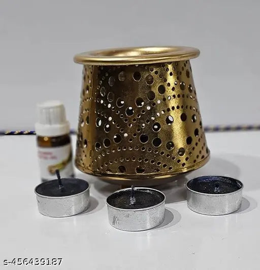 Aroma' Oil Burner | Tea Light Oil Warmer for Home Fragrance with Tea Light Candle and Aroma' Oils Made by Galvanized Metal Golden