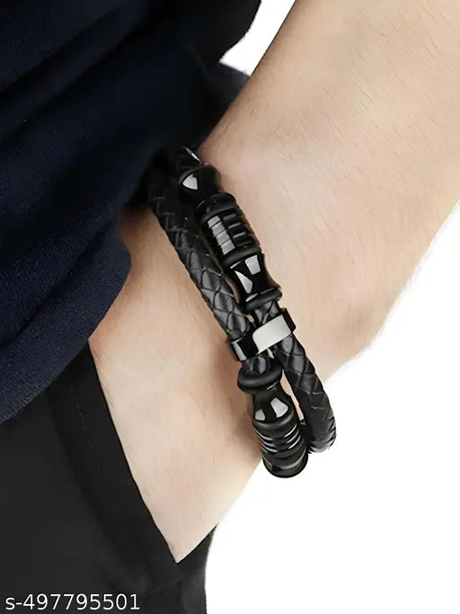 Jewels Galaxy Latest Style Leather Layered Bracelet For Boys And Men (1 Pack 1 Bracelet)