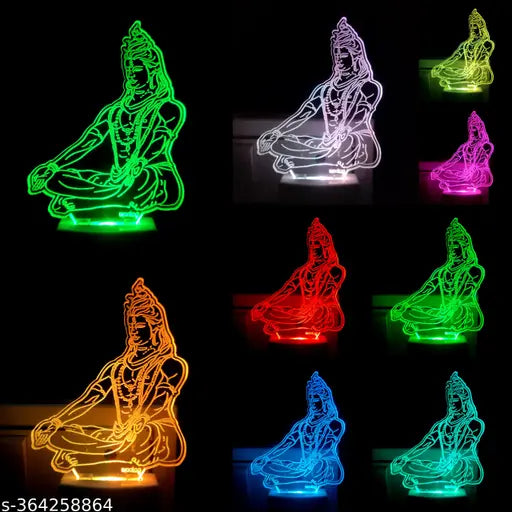 BrodLog Mahadev 3D Optical Illusion Acrylic Night Lamp, 7 Colors RGB Auto Gradual Changing LED Plug and Play Night Light, Office Light, Best for Gift, Multicolour