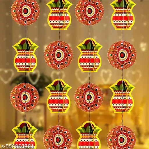 Diwali Decoration Kalash Rangoli Paper Frills 3D Set of 4 Pieces | Hanging Garland Decoration