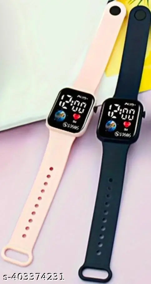 Combo of 2 Pink n Black Colour Big Light Digital Watch for Unisex Girls n Boys and Kids Boys n Girls