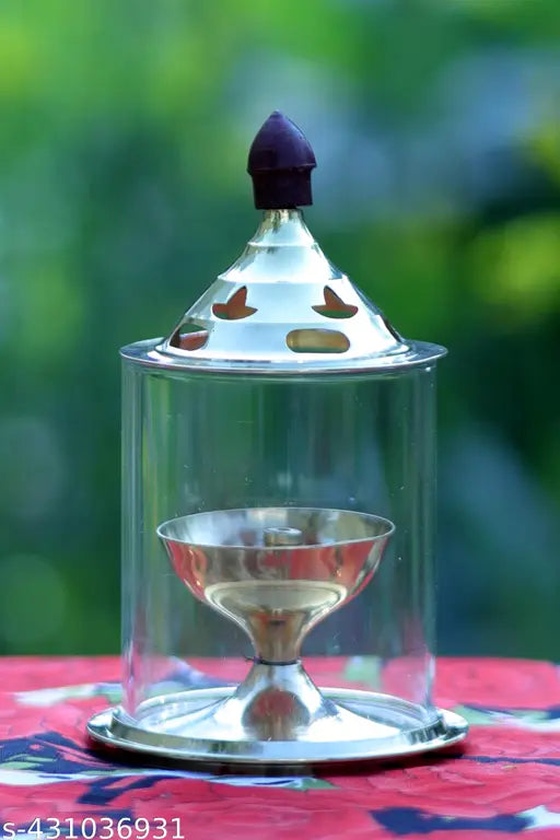 Golden Akhand deep Diya With Cover high quality Brass, Glass Table Diya Pack