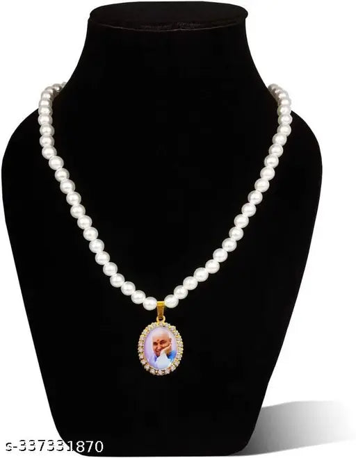 Blessing's Always Guru Ji Swaroop/Photo Locket Pendant Necklace Beads/ Mala Gold-plated Metal Pendant Set