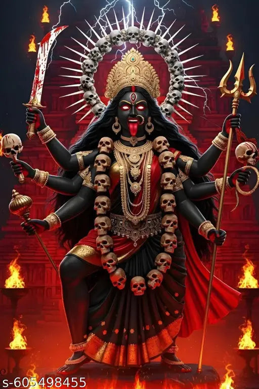 Kali Maa Photo Frame for Pooja Room, Mandir & Wall Decoration | Hindu Goddess Kali Religious Picture Frame | Spiritual Wall Art (Size: 9x13 Inch, Black Frame)