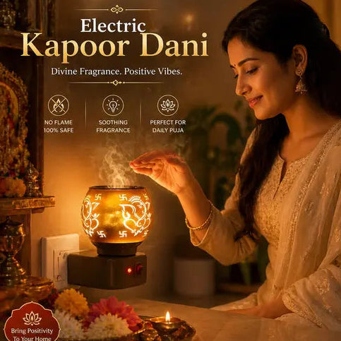 Electric Kapoor Dani with LED Light – Premium Camphor Diffuser for Puja, Mandir & Home