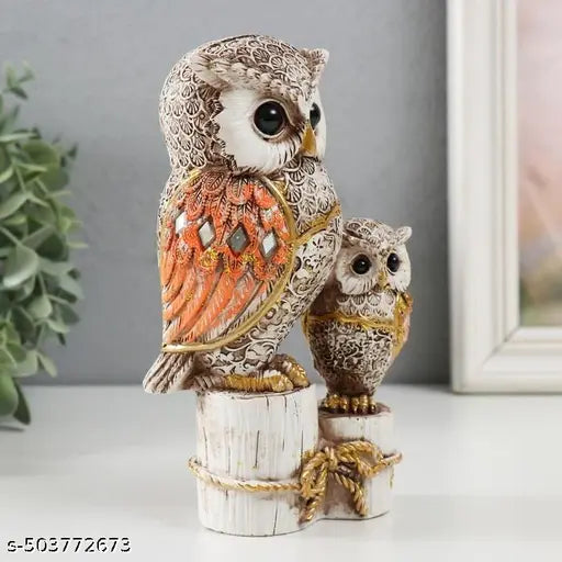 Owl On Stump Sculpture, Vintage Sculpture Tabletop Crafts Figurines Collectible Prop Owl Figurines Decor Sets, Table Desk Ornament, Owl Family Sculpture Owls Statue Gifts House, Tabletop Shelf Decor, Outdoor Garden Yard Statue Decoration