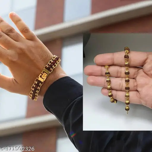 Gold Plated Rudraksha Bracelet for Man