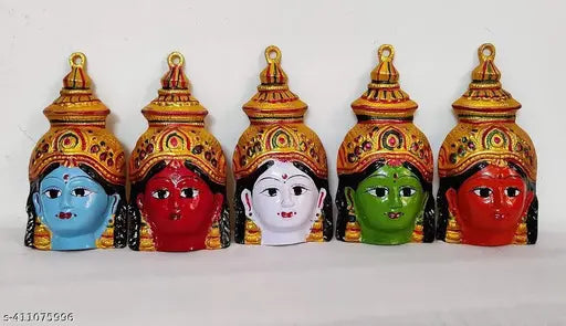 Navadurga Devi Face Set of 9 Kolu Bommai Bommalu for Dussera, Navadurga Golu Dolls,Navaratri, Material: Metal (Medium, 6.5 inches)