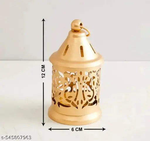 Set of 2 Iron Lantern and Candle Tealight Holder for Home Decor Items | Candles for Home Decoration | Candle Holders for Home Decor | (Pack of 2) (Gold)