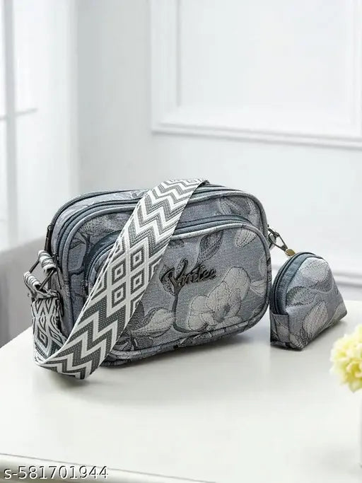 vougish attractive women grey PU sling bags/Full hand work bag/sling bag for women/party wear bag for women/long bag for women/wedding bag for women/Cotton Fabric sling bag for women
