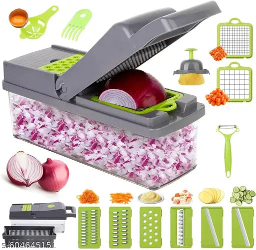Vegetable Chopper-Pro Onion Chopper&Potato Peeler 14 in 1 Multifunctional Food Chopper, Kitchen Vegetable Slicer Dicer Cutter, Veggie Chopper with 8 Blades, Fruits Chopper (Chopper)