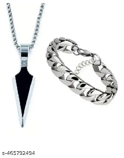 Stylish Men’s Pendant Locket | Black Mirror Arrows Locket with Silver Chain Bracelet for Men & Boys