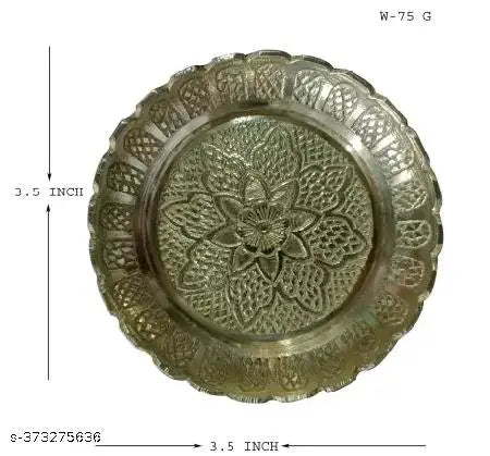 Small Size Brass Puja Thali , Pooja plate with Flower Emossed Design,Brass Pooja Plate for Home & Office Decoration & Gifting Brass (1 Pieces, Gold) Brass  (1 Pieces, Gold)