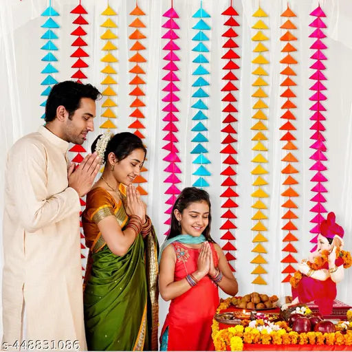 LIFE BETTER® Triangle Hangings For Decoration -10pcs Triangle Net Cloth Garland, Navratri Decoration Items for Home, Diwali Decoration Items for Home Decor, Haldi Decoration, Latkan For Home Decoration
