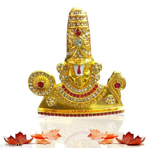 Beautifully Lord Venkateshwara with Stone Idol | Gold colour | 2.5x3 inch | Lord Balaji I Lord Vishnu I Tirupati Venkateshwara  |  for car dashboard,pooja room and living room