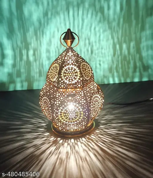 Moroccan Lamp | Best Lantern for Wedding Décor | Pooja Room Decoration | Gold Metal Electric Aroma Diffuser with 10ml Aroma Oil & 2 Extra Bulbs | Home & Festive Lighting