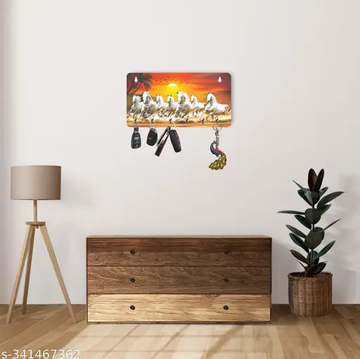 Wallfly 7 Horse Vastu 6 Hooks Wooden Key Holder