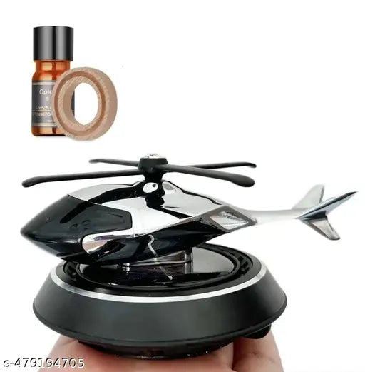 Solar Powered Car Perfume Diffuser/Dispenser | Helicopter Design, Auto Rotation Fan | For Car Dashboard with Perfume liquid & Organic Fragrance - (Black color Pack of 1)