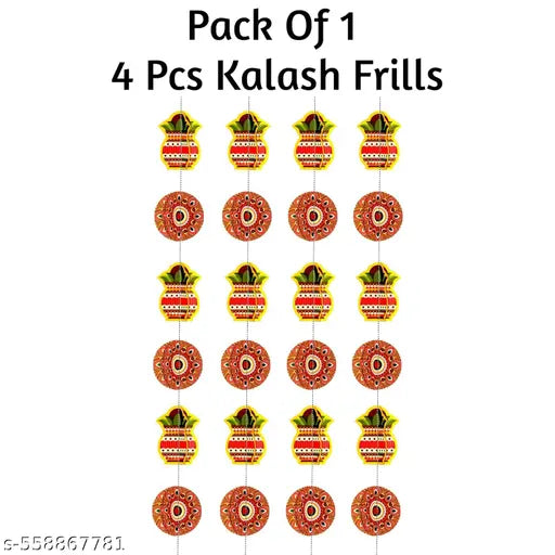 Diwali Decoration Kalash Rangoli Paper Frills 3D Set of 4 Pieces | Hanging Garland Decoration