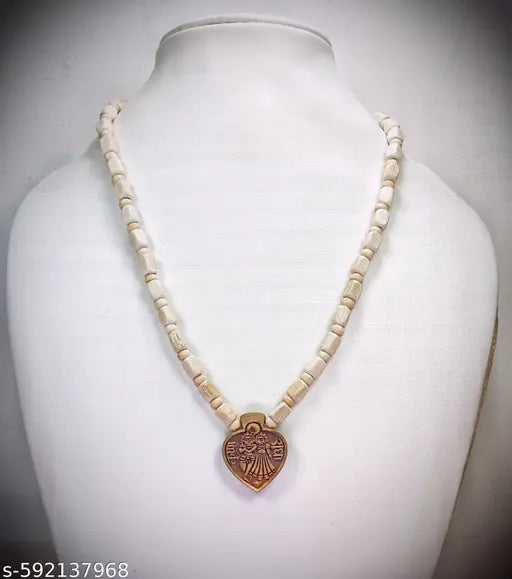 Square Tulsi Bead Mala with Heart-Shaped Radha-Krishna Pendant