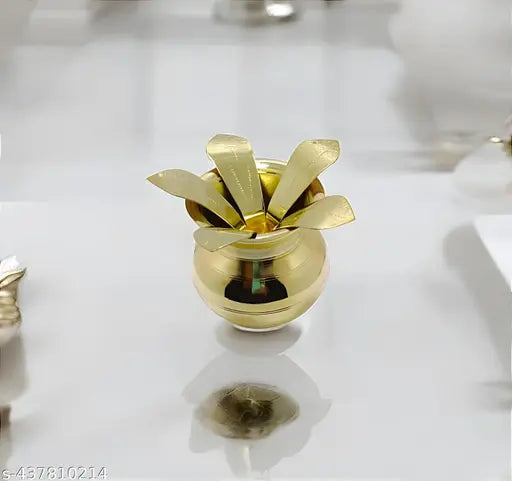 Trendy Brass Mangal Kalash and Mango Leaves | Pittal ka Lota, Aam Patta - 2 Pcs Combo