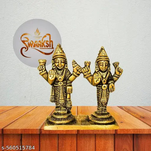 Vishnu Lakshmi Idol Pair in Pure Brass | Pooja Room Religious Decor | Temple Statue for Prosperity and Harmony