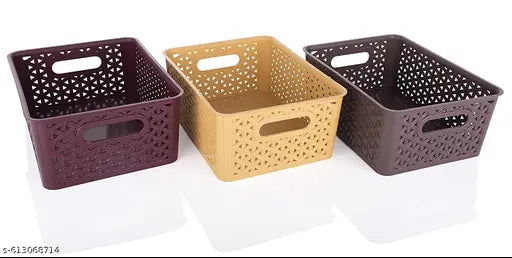 3 Pcs Plastic Storage Organizers Without Lid Strong Plastic Material & Side Grip for Home&Office Multipurpose Rectangular Shape Baskets For Fruits, Vegetables,Magazines,Cosmetics,Kitchen Tool