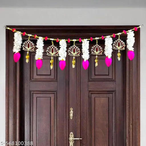 Decorative Lotus Toran/Bandarwal– Artificial Flowers with Acrylic Lotus & Beads for Door Decoration