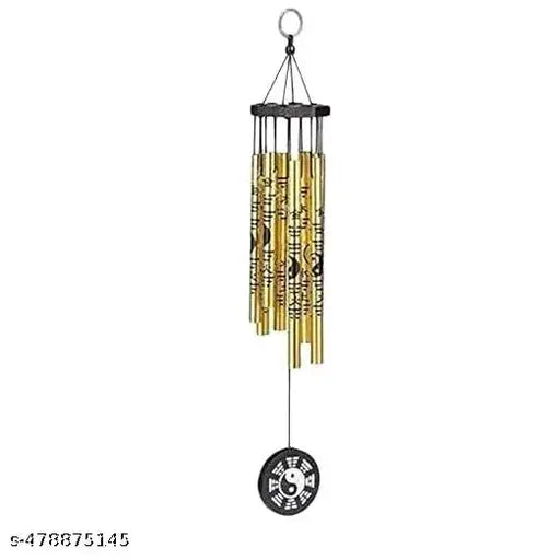 Feng Shui Yin Yang Vastu Five Pipe Wind Chime for Balcony Window and Yin Yang Wind Chime Positive Energy 5 Pipe Gold Color