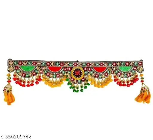 Wall Hanging Handmade Toran with attached Latkan, Multi Zula Bandhanwal, Design Patchwork Toran for Main Door , Pooja, Festival, Wedding and Home Decor, 3 Ft