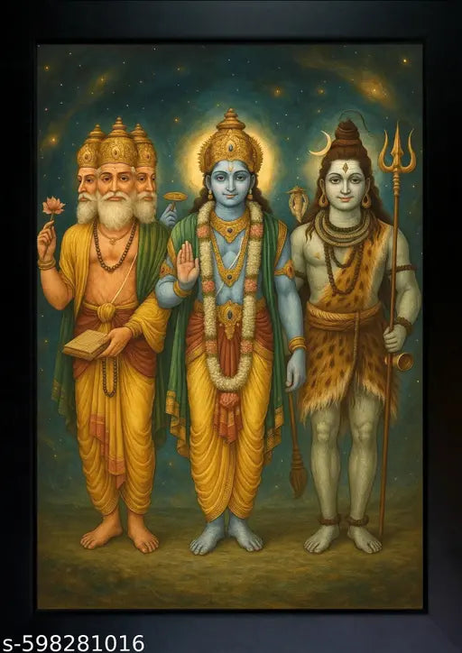 Brahma Vishnu Mahesh Photo Frame | Brahma Vishnu Mahesh Wall Painting , Home Decoration
