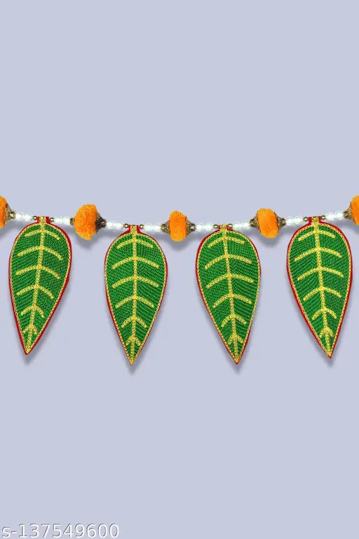 Riveting Home Décor  Green pan traditional Beads With Yellow Pom Pom door hanging Toran.