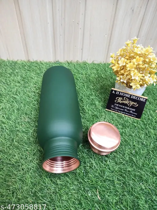 700ml Pure Copper 9'' Water Bottle For Drinking – 34 Oz – Ayurvedic Pure Green Copper Water Bottles For Drinking More Water - Leak Proof Heavy Duty Copper Vessel 100% Leak Proof, For Home, Office, Gym Gift 9 inches