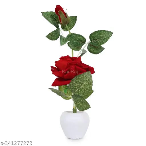 KanRaj ® Artificial Rose Flower Set of 2 Roses with pot (Natural Looking)