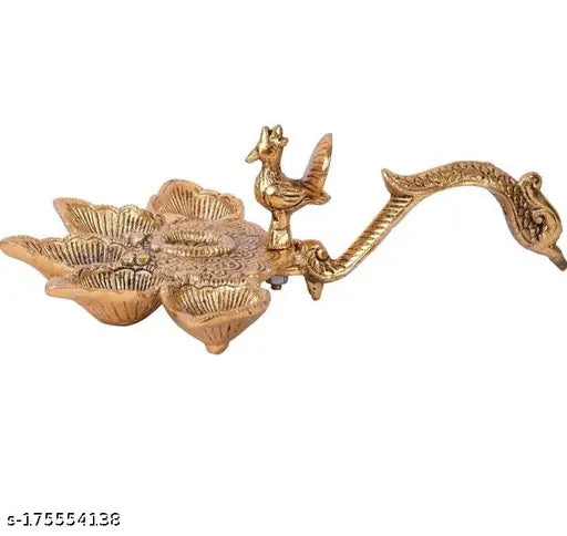 diya with peacock handle antique puja item